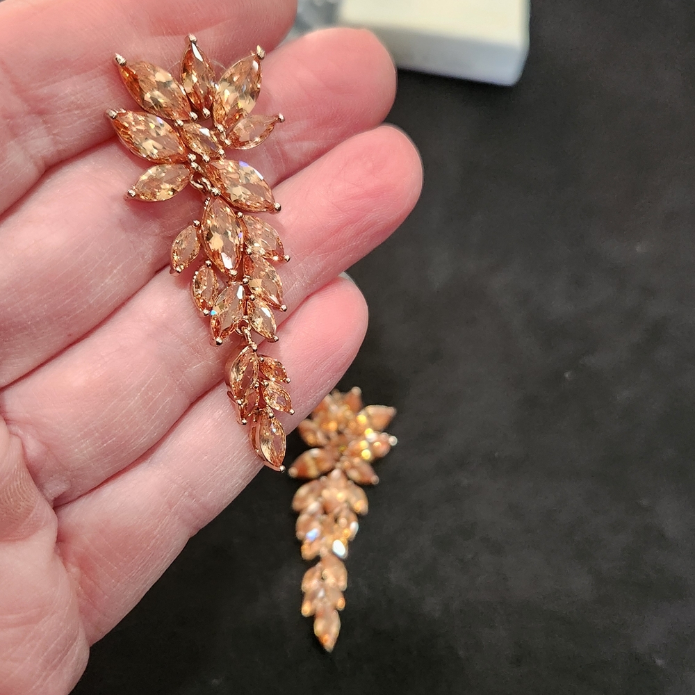 Rose Gold Floral Drop Earrings - Picture 2 of 2